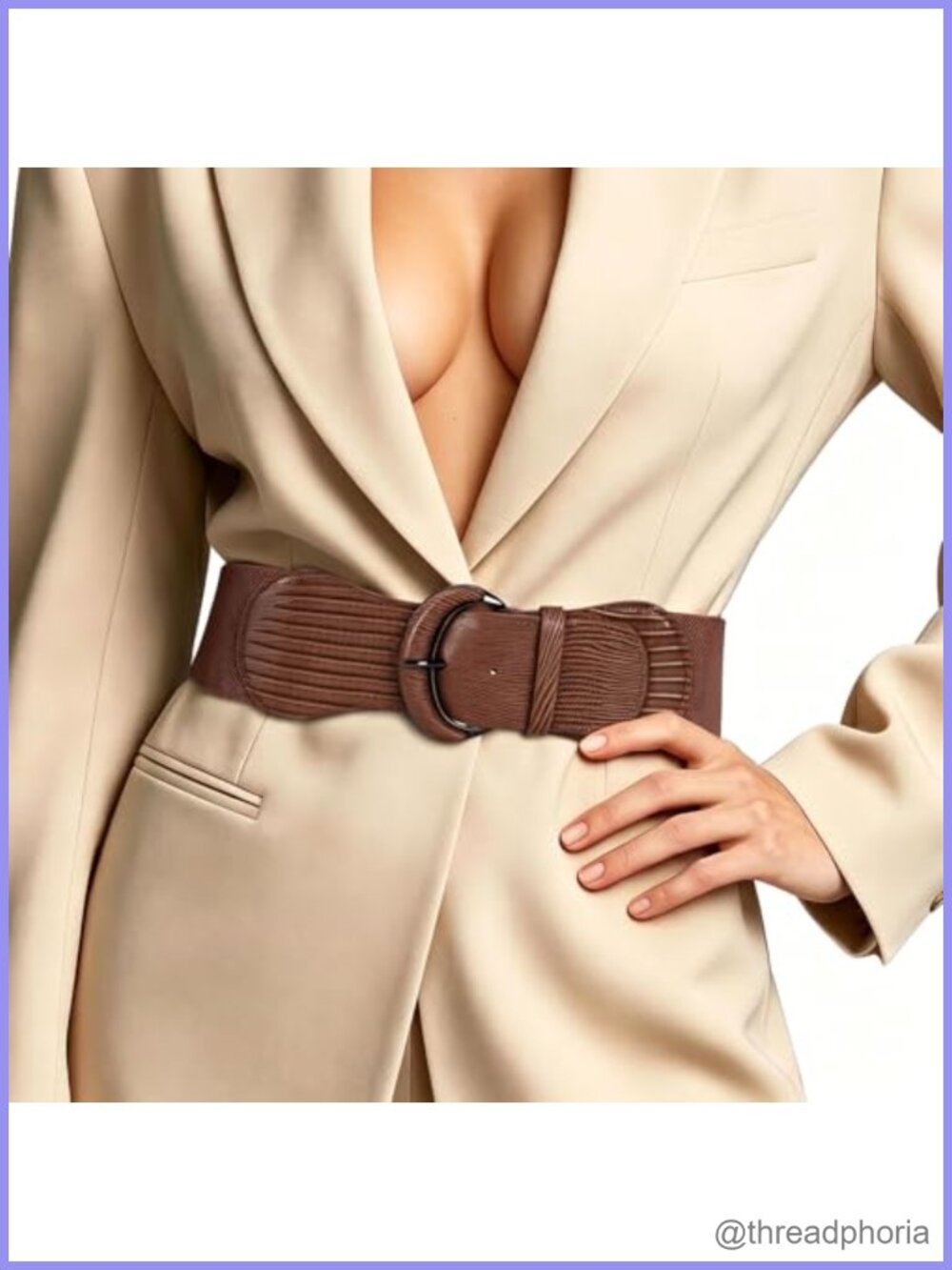 Wide Elastic Waist Belt Faux Leather Vintage Buckle Stretchy Dress Belt